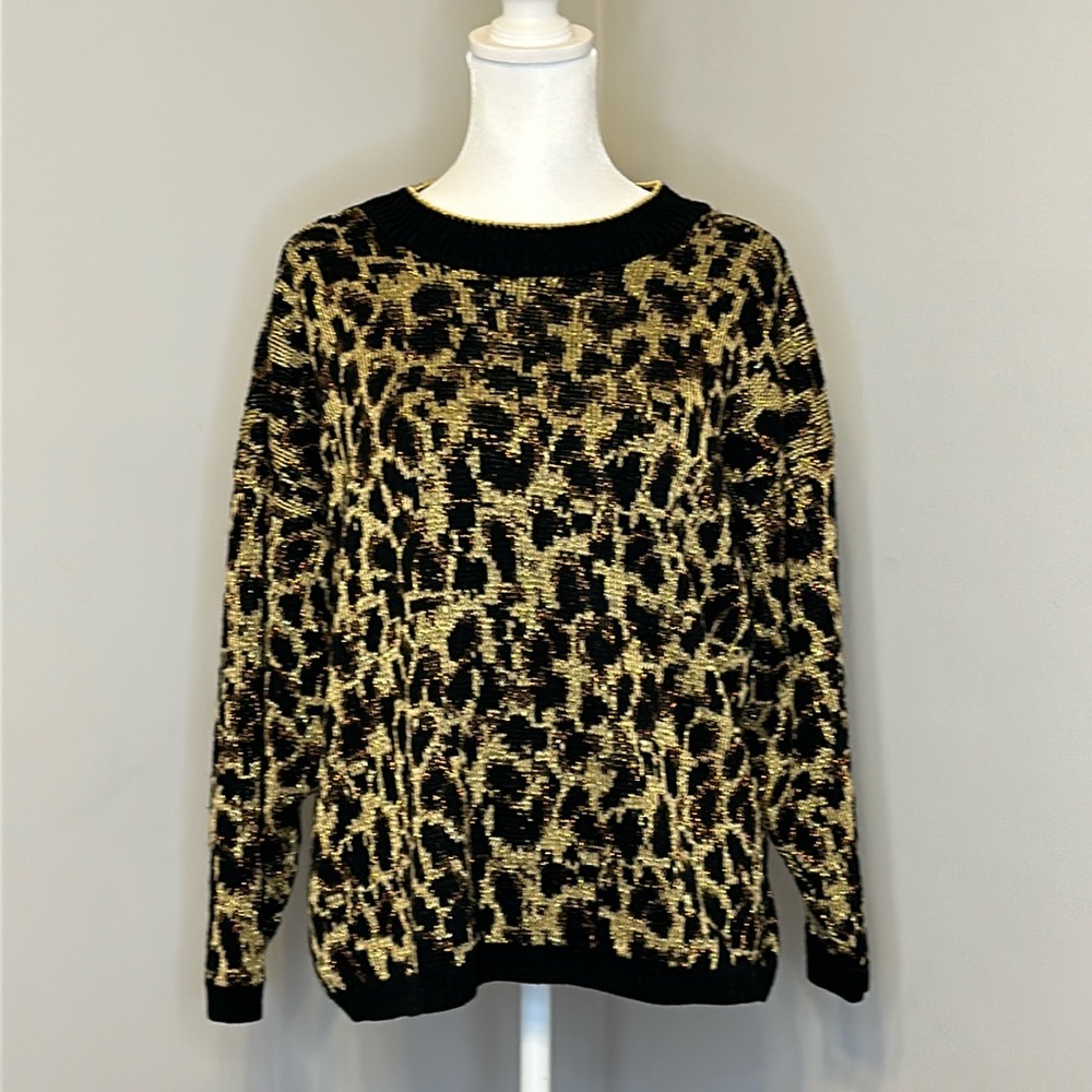 Vintage Rose Metallic Cheetah Print Sweater